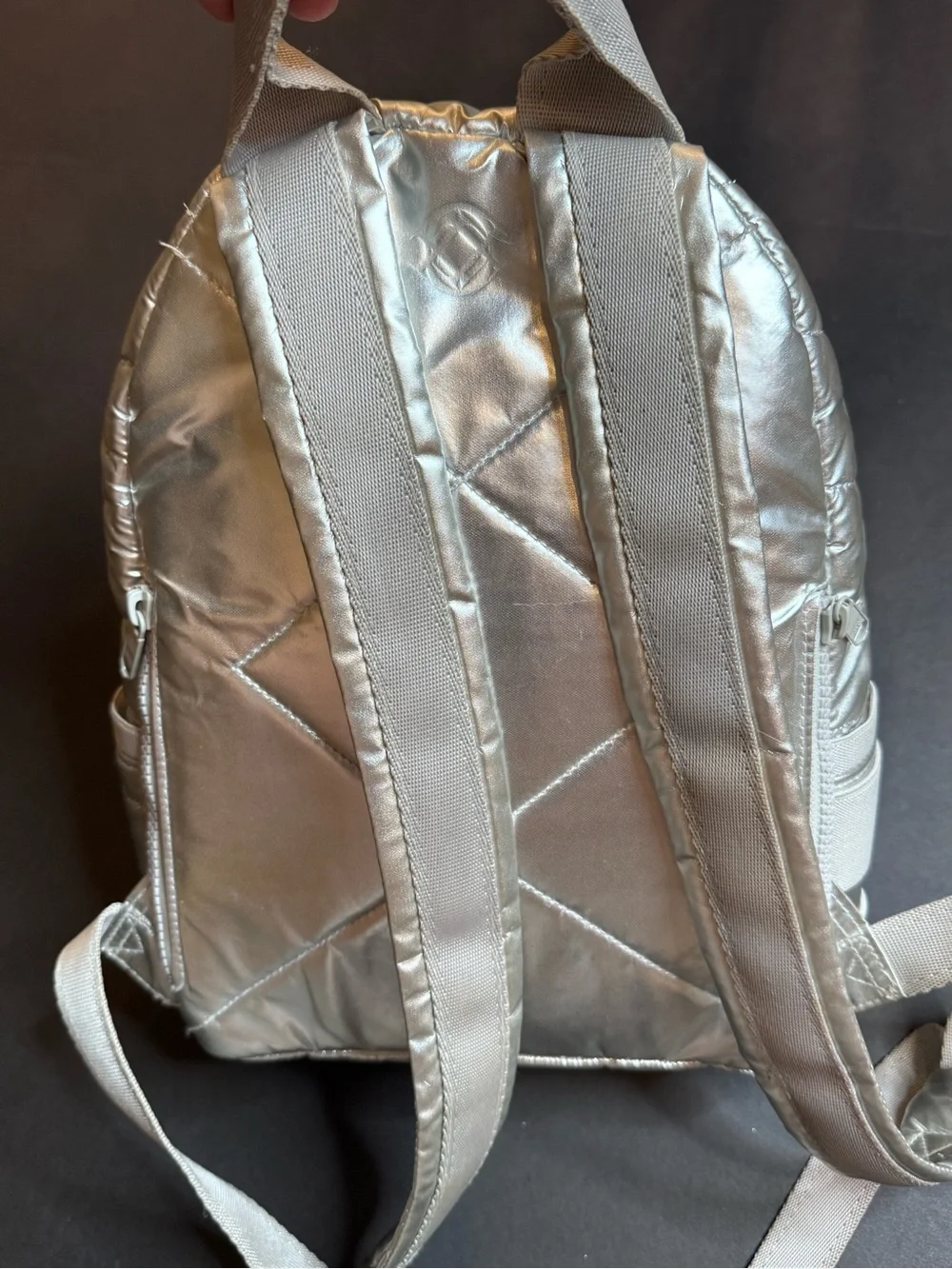 Dagne Dover Silver Quilted Mini Backpack Metallic Lightweight Travel Bag